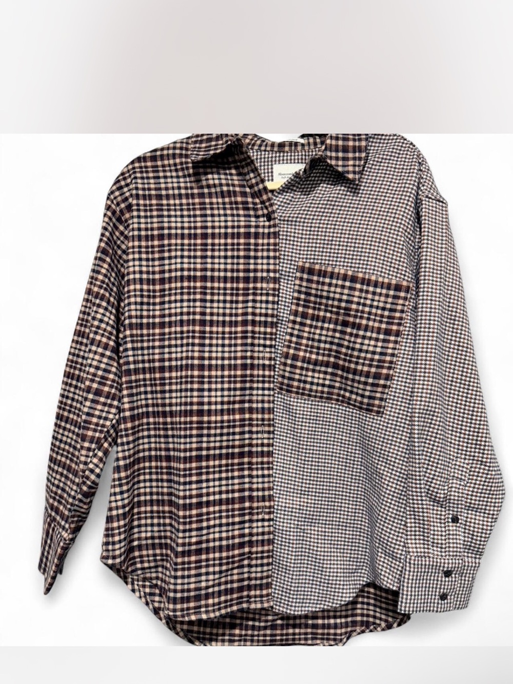 Abercrombie & Fitch Two-Pattern Brown and Cream Plaid Button-Down Shirt